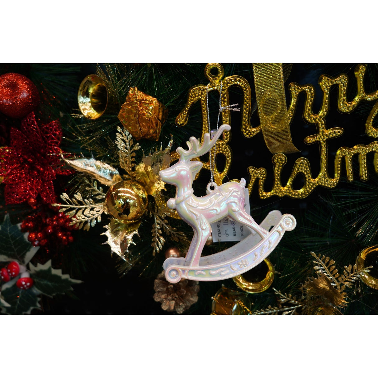 Ornament brad de Craciun, Perlat, in forma de Ren, 11 cm x 11 cm, Plastic, Flippy - vivimall.ro