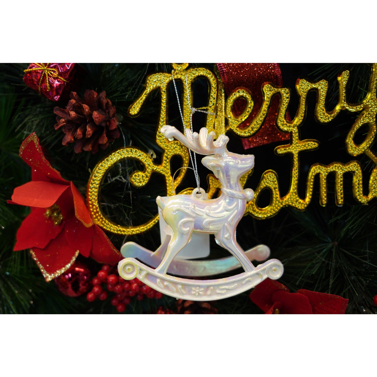 Ornament brad de Craciun, Perlat, in forma de Ren, 11 cm x 11 cm, Plastic, Flippy - vivimall.ro