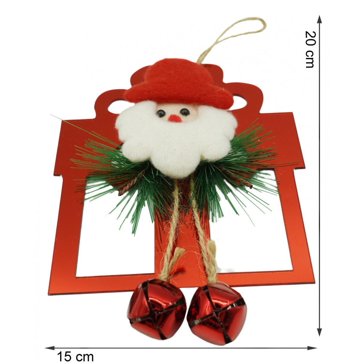 Ornament brad, Flippy, Cadou cu clopotei, Rosu, Lucios, 15*20CM, Acril, Interior/ Exterior - vivimall.ro