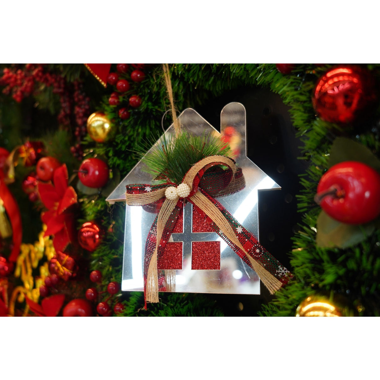 Ornament brad, Flippy, Casa, Argintiu, Lucios, 14*17CM, Acril, Interior/ Exterior - vivimall.ro