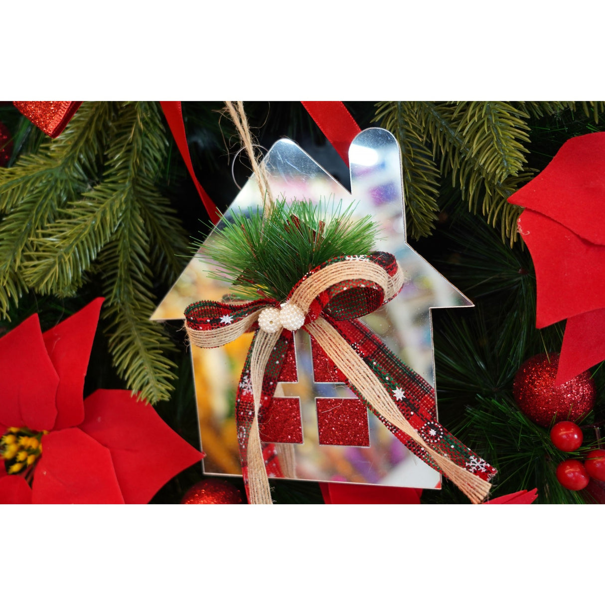 Ornament brad, Flippy, Casa, Argintiu, Lucios, 14*17CM, Acril, Interior/ Exterior - vivimall.ro