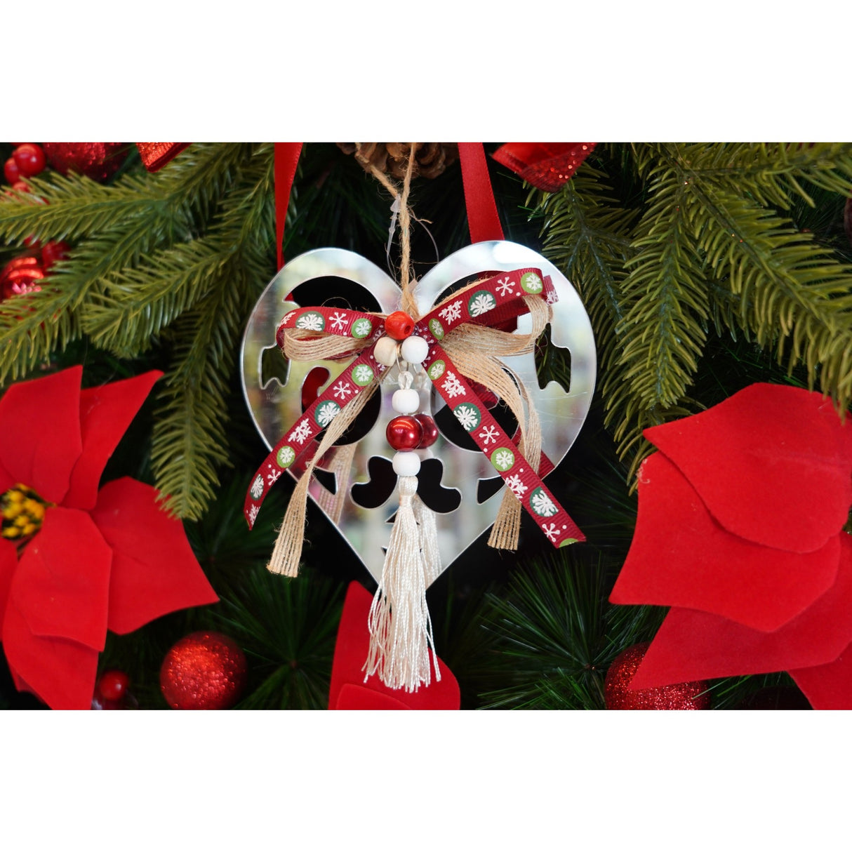 Ornament brad, Flippy, Inima, Argintiu, Lucios, 14*26CM, Acril, Interior/ Exterior - vivimall.ro