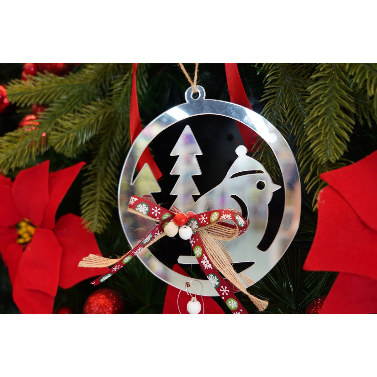 Ornament brad, Flippy, Pasare, Argintiu, Lucios, 14*26CM, Acril, Interior/ Exterior - vivimall.ro