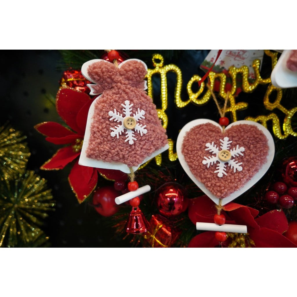 Ornament de brad broderie cu clopot, Flippy, roz, lemn, 18 cm - vivimall.ro