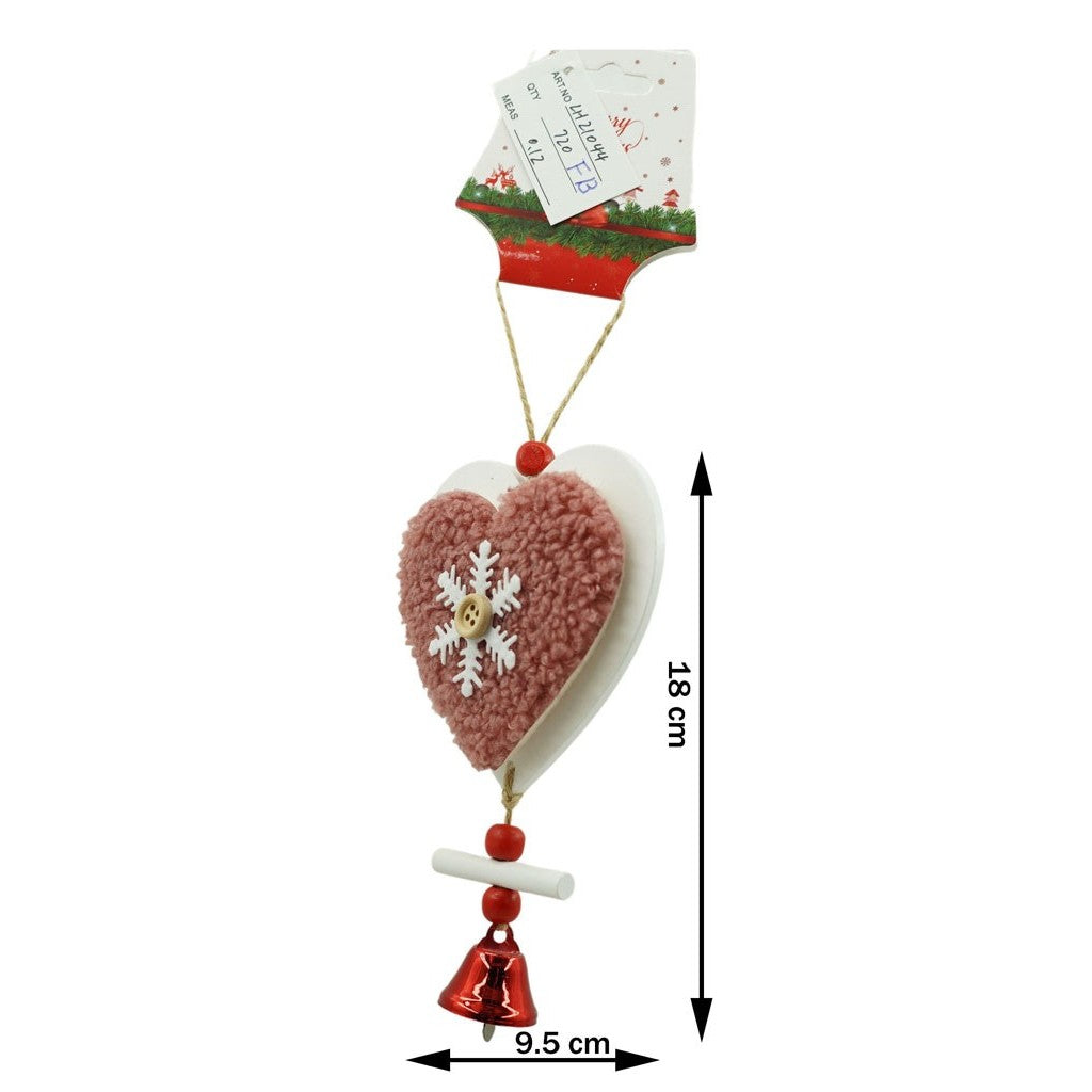 Ornament de brad broderie cu inima, Flippy, roz, lemn, 18 cm - vivimall.ro