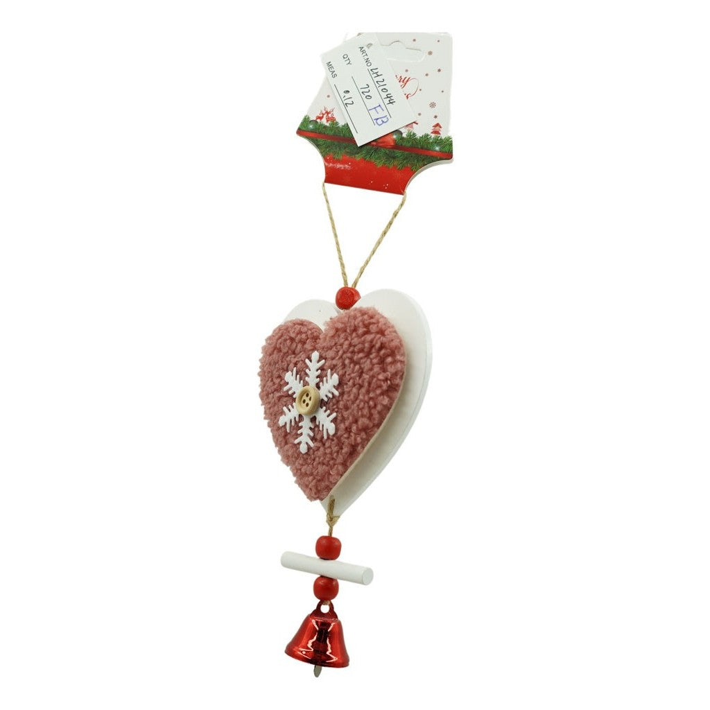 Ornament de brad broderie cu inima, Flippy, roz, lemn, 18 cm - vivimall.ro