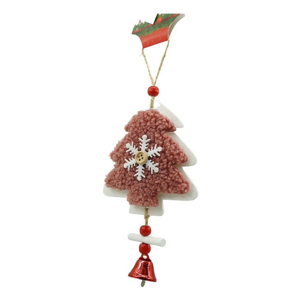 Ornament de brad broderie cu pomul de craciun, Flippy, roz, lemn, 18 cm - vivimall.ro