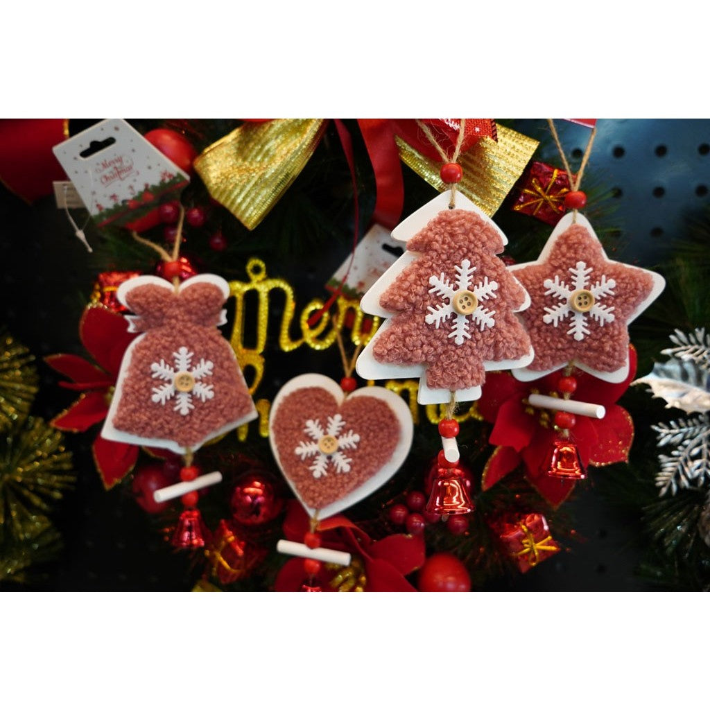 Ornament de brad broderie cu stea, Flippy, roz, lemn, 18 cm - vivimall.ro