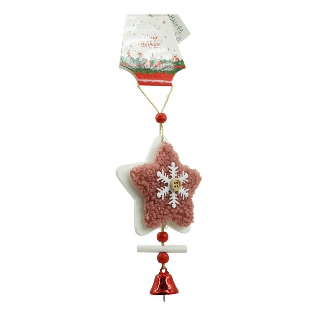 Ornament de brad broderie cu stea, Flippy, roz, lemn, 18 cm - vivimall.ro