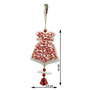 Ornament de brad clopotel din tweed, Flippy, alb/rosu, lemn, 18 cm - vivimall.ro