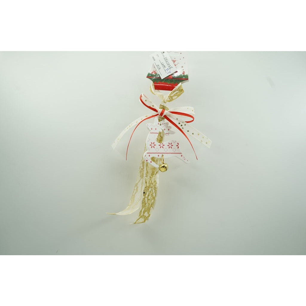 Ornament de brad craciun cerb, Flippy, alb, lemn, 25 cm - vivimall.ro