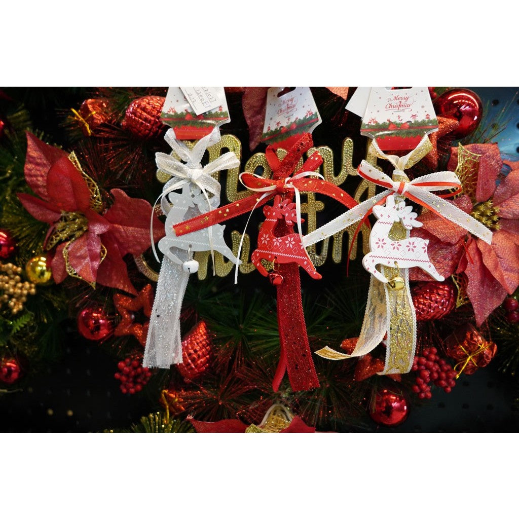 Ornament de brad craciun cerb, Flippy, alb, lemn, 25 cm - vivimall.ro