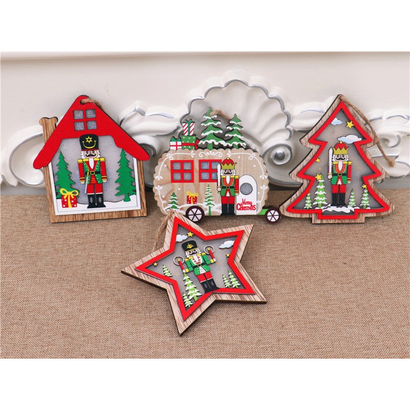 Ornament de Brad, Flippy, cu Lumini LED, din Lemn, Figurina Spargatorul de Nuci, Model Stea, Multicolor - vivimall.ro