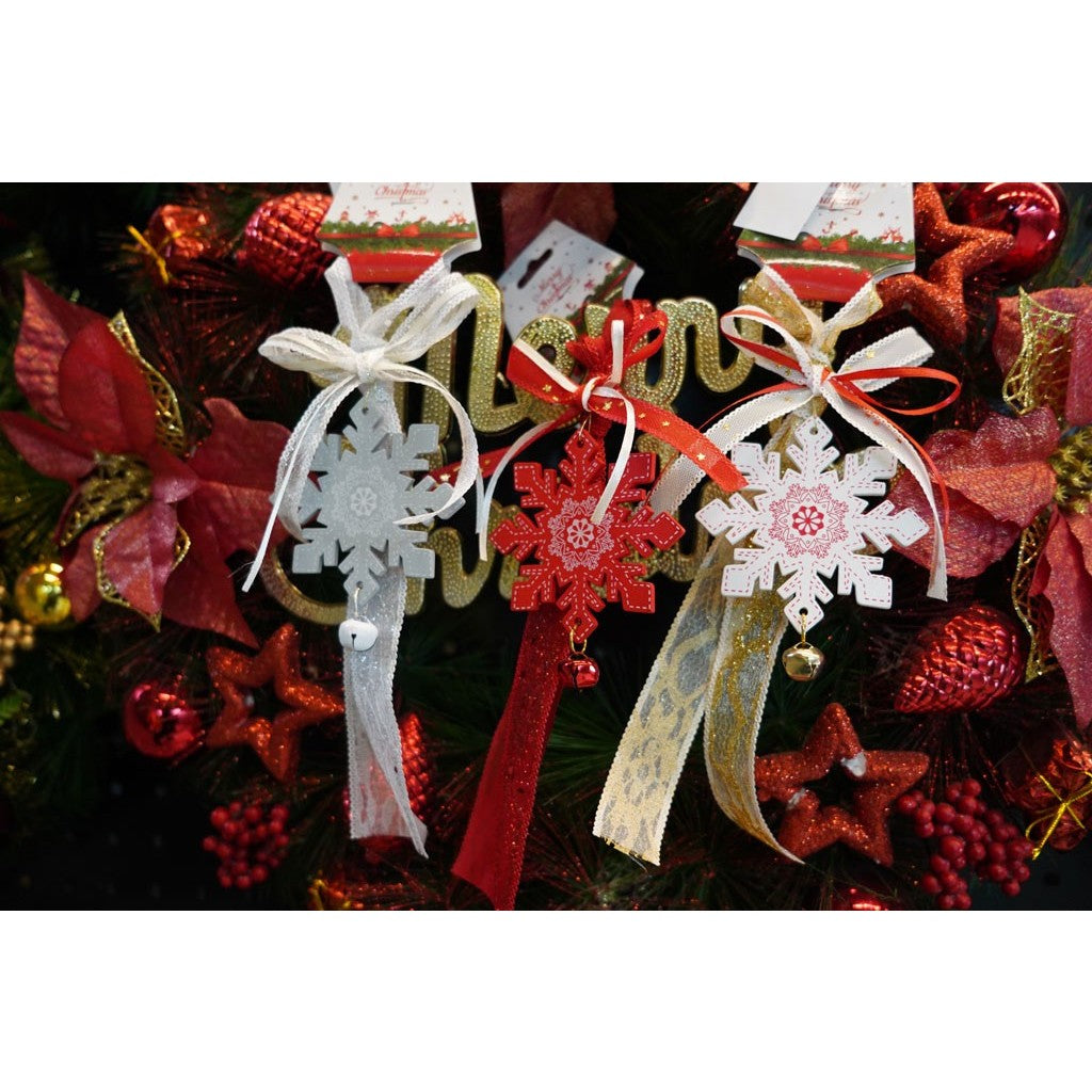 Ornament de brad fulg de nea, Flippy, alb, lemn, 25 cm - vivimall.ro