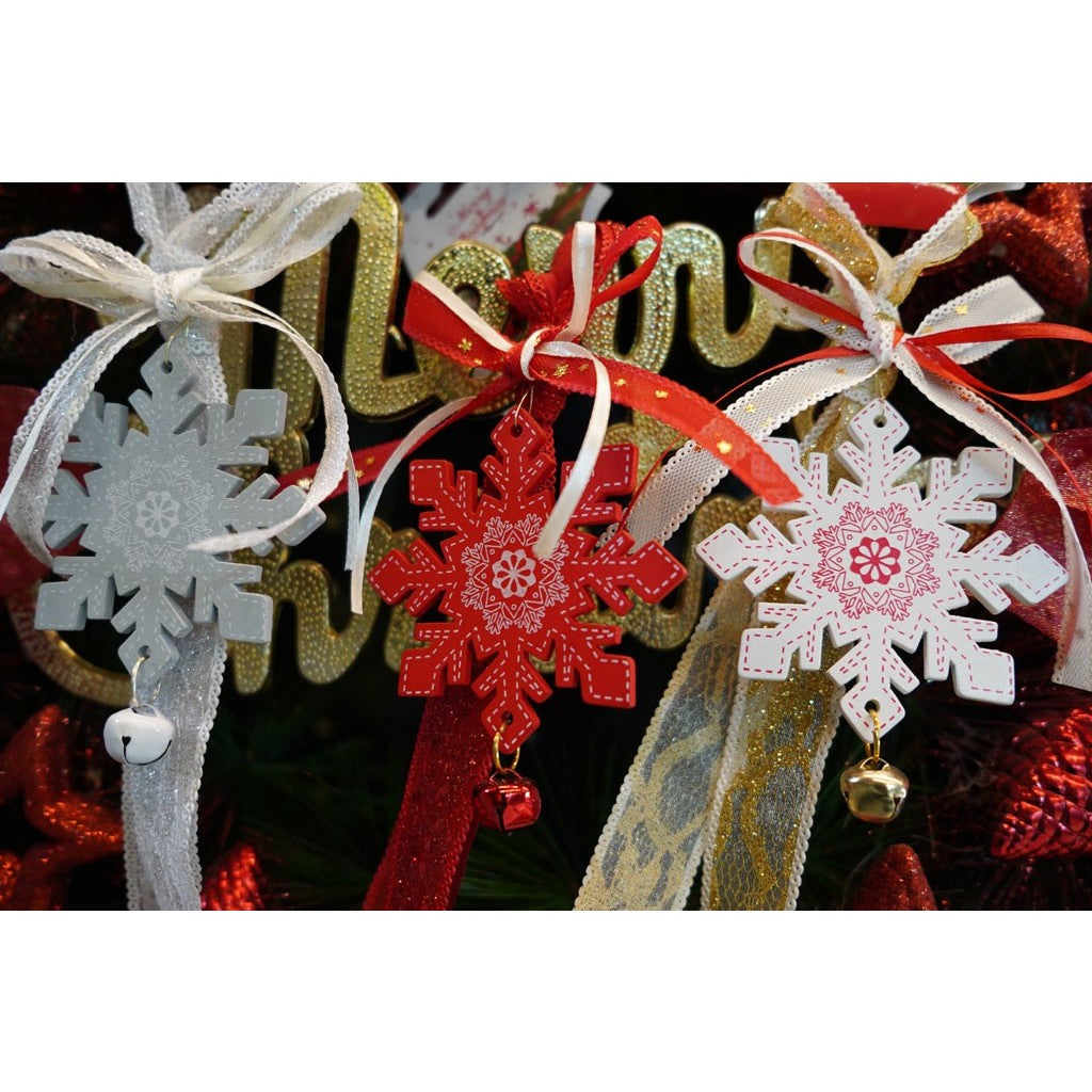 Ornament de brad fulg de nea, Flippy, alb, lemn, 25 cm - vivimall.ro