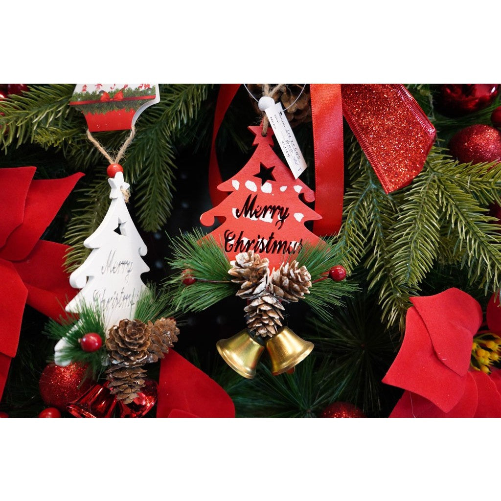 Ornament de brad pom de craciun, Flippy, alb, lemn, 17 cm - vivimall.ro