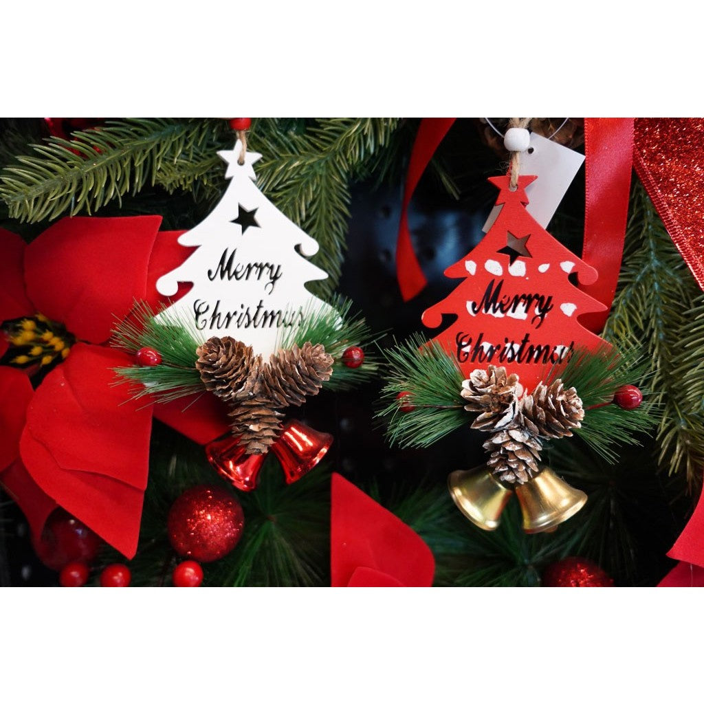 Ornament de brad pom de craciun, Flippy, alb, lemn, 17 cm - vivimall.ro