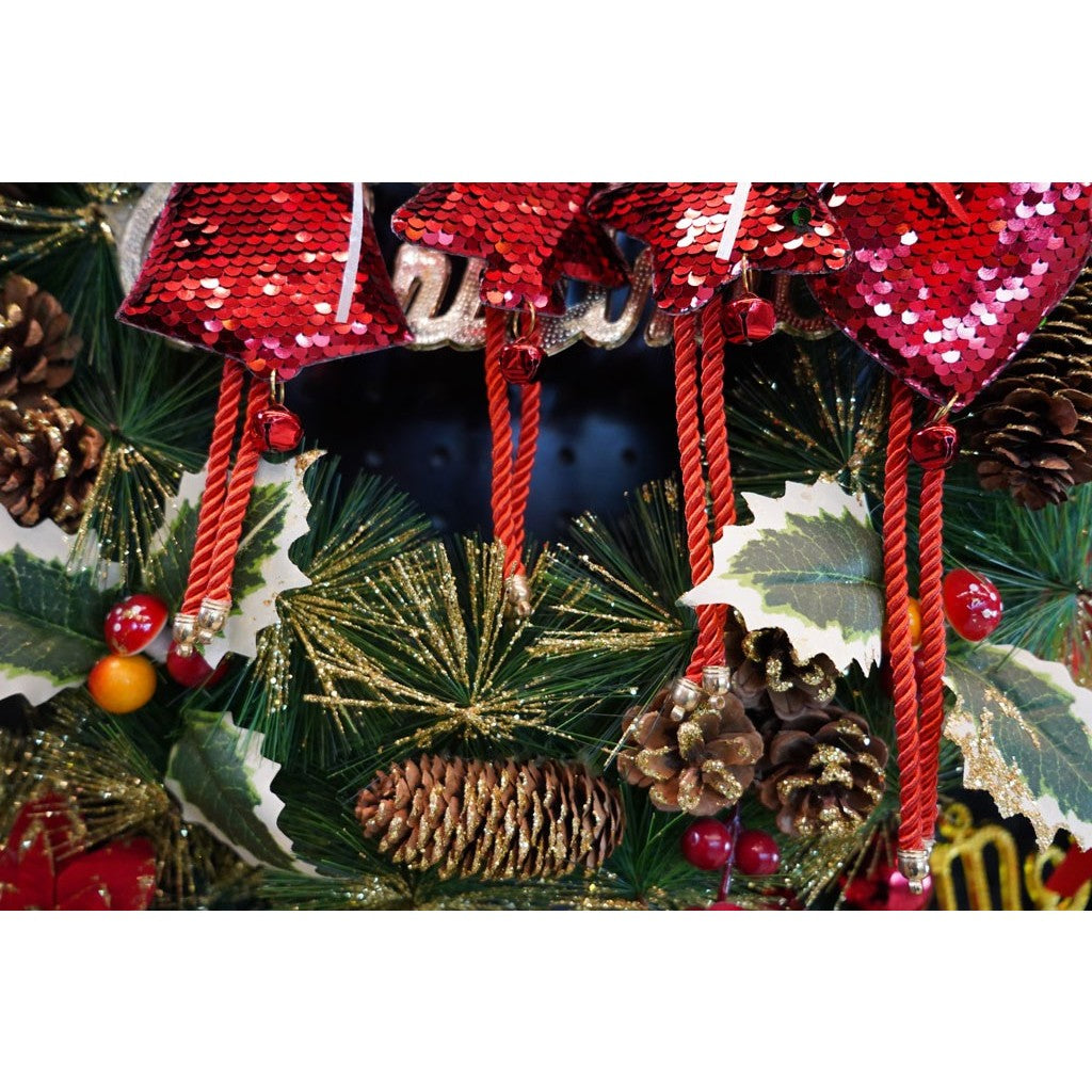 Ornament de brad stea cu paiete, Flippy, rosu, lemn, 25 cm - vivimall.ro