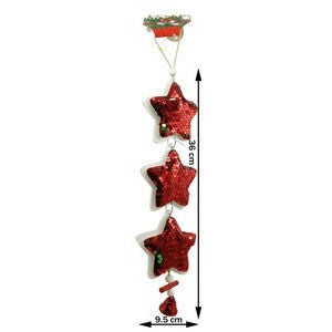 Ornament de brad trei stele cu paiete, Flippy, rosu, lemn, 36 cm - vivimall.ro