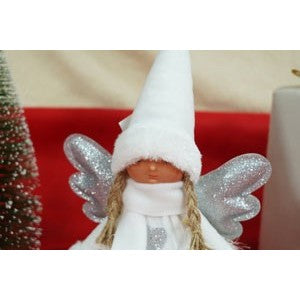 Ornament de Craciun ingeras, Flippy, alb/gri, textil, 51 cm - vivimall.ro