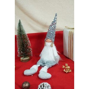 Ornament de Craciun ingeras, Flippy, alb/gri, textil, 58 cm - vivimall.ro