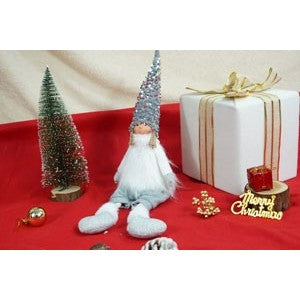 Ornament de Craciun ingeras, Flippy, alb/gri, textil, 58 cm - vivimall.ro