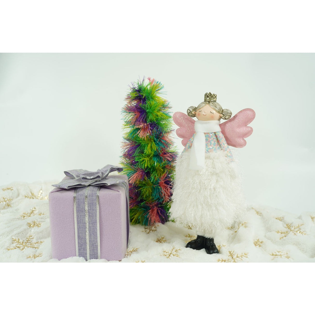 Ornament de Craciun ingeras, Flippy, alb, textil, 26 cm - vivimall.ro