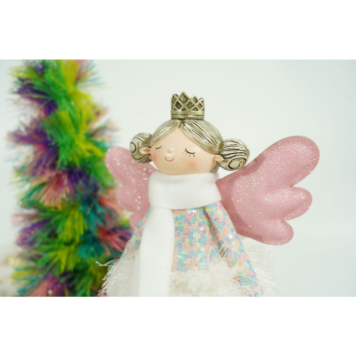 Ornament de Craciun ingeras, Flippy, alb, textil, 26 cm - vivimall.ro