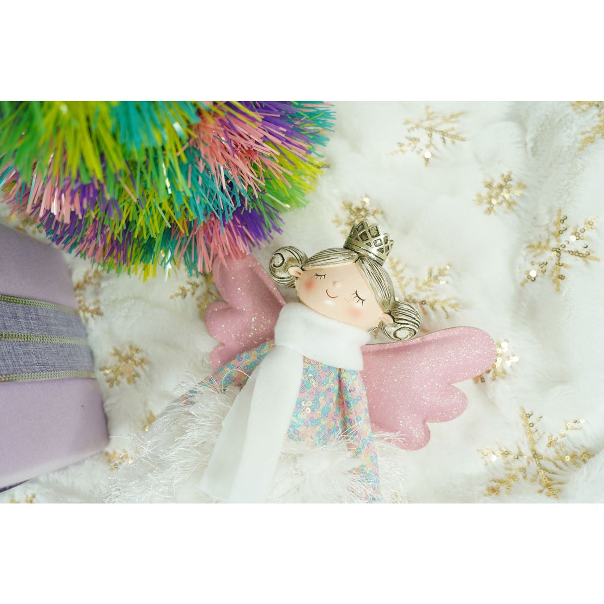 Ornament de Craciun ingeras, Flippy, alb, textil, 37 cm - vivimall.ro