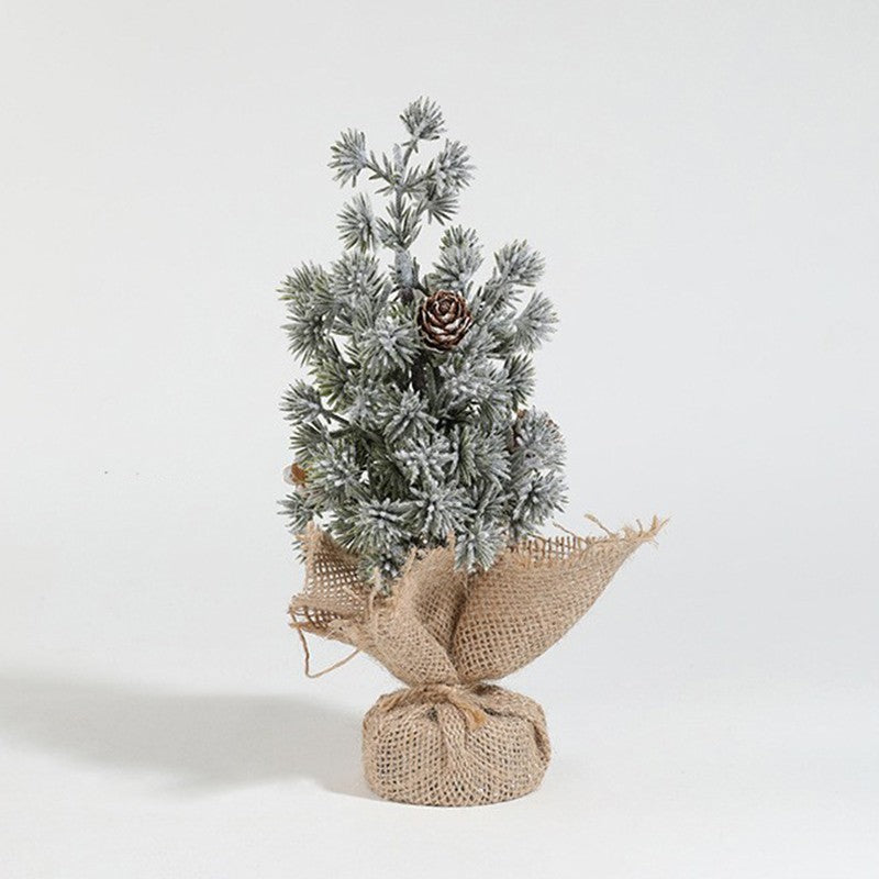 Decoratiune Craciun pentru Masa, Flippy, Ornament de Decor Model Brad de Craciun de Dimensiuni Mici cu Fulgi Albi, pentru Birou si Interior, din Plastic Calitativ 20 cm, Verde Alb - vivimall.ro