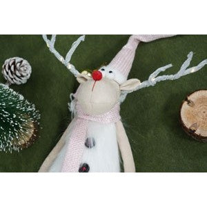 Ornament de Craciun ren cu picioare telescopice, Flippy, roz/alb, textil, 72 cm - vivimall.ro