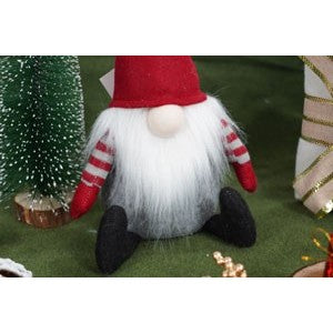 Ornament de Craciun spiridus cu palarie rosie, Flippy, rosu/gri, textil, 31 cm - vivimall.ro