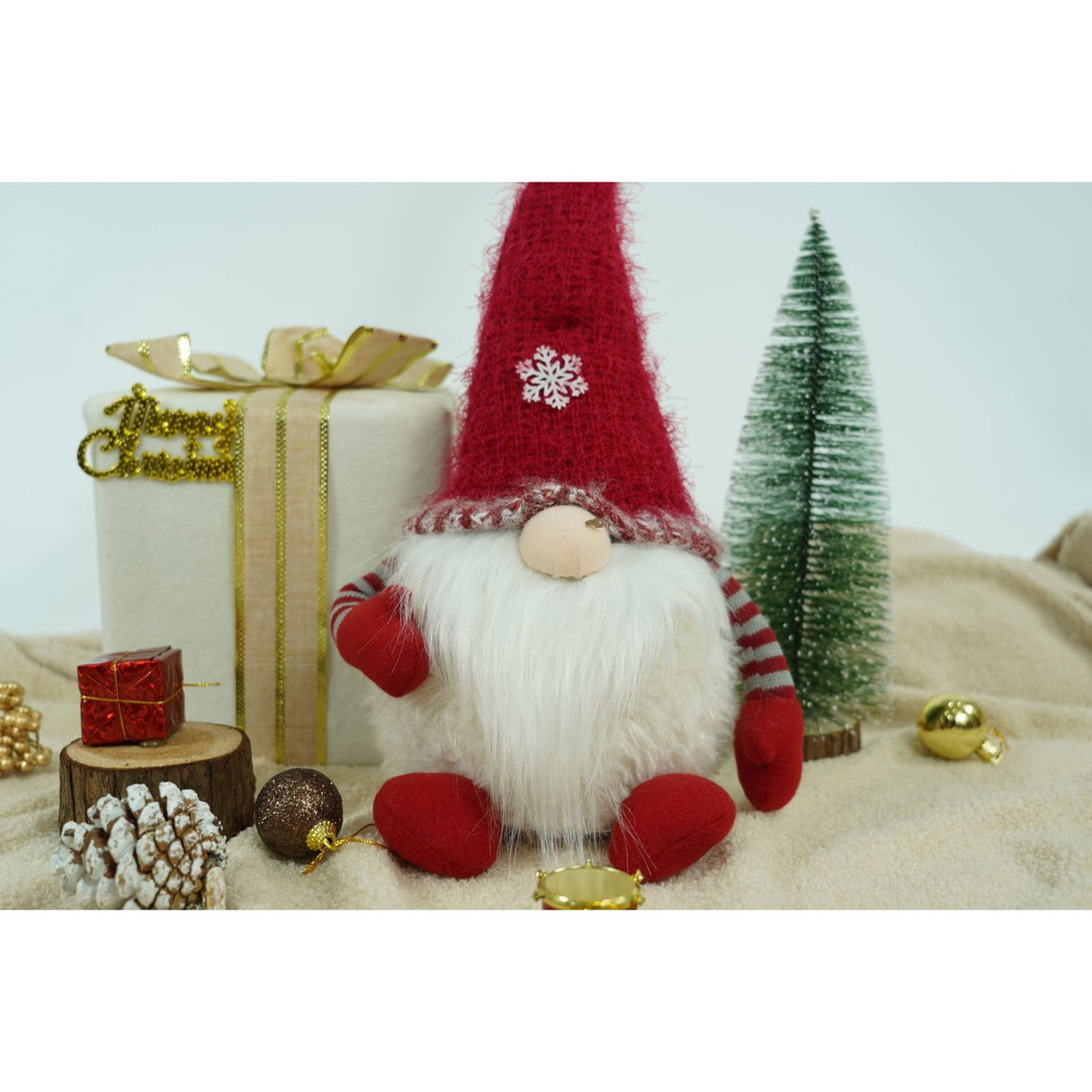 Ornament de Craciun spiridus, Flippy, gri/alb, textil, 58 cm - vivimall.ro