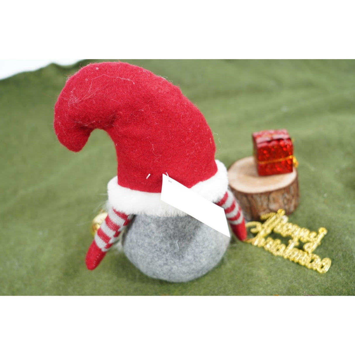 Ornament de Craciun spiridus, Flippy, gri/rosu, textil, 19 cm - vivimall.ro