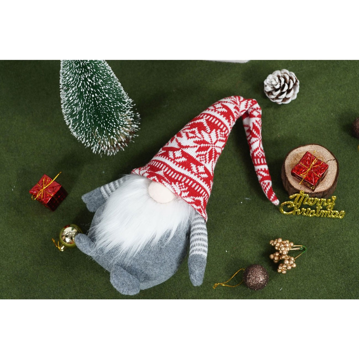 Ornament de Craciun spiridus, Flippy, rosu/gri, textil, 52 cm - vivimall.ro