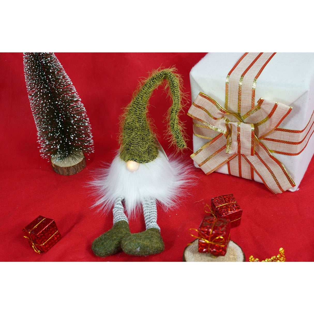 Ornament de Craciun spiridus, Flippy, verde/alb, textil, 52 cm - vivimall.ro