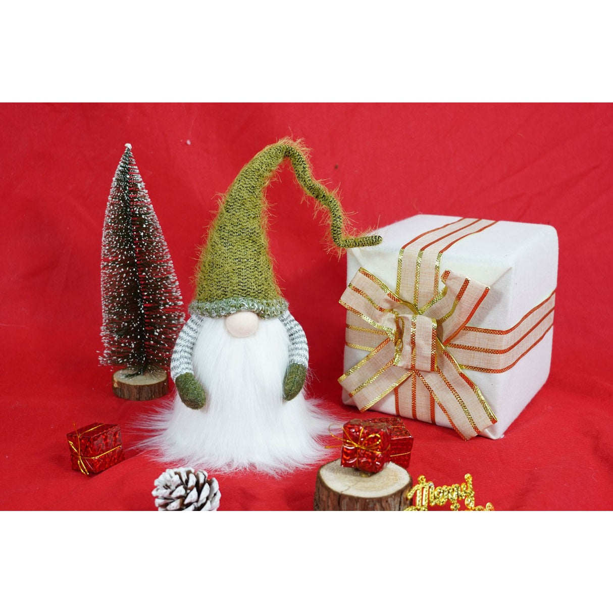 Ornament de Craciun spiridus, Flippy, verde/alb, textil, 53 cm - vivimall.ro