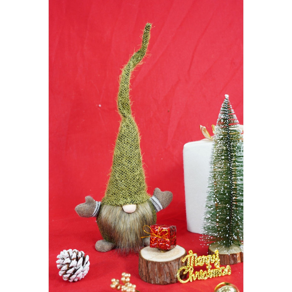 Ornament de Craciun spiridus, Flippy, verde/maro, textil, 56 cm - vivimall.ro