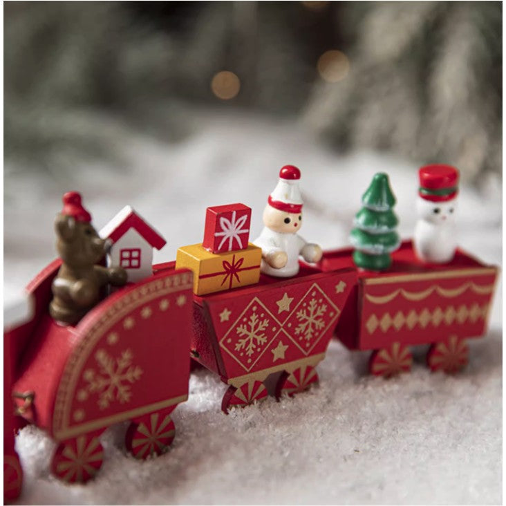 Ornament Decoratiune de Craciun Tren Pictat, Flippy, Tip Ornament Jucarie de Decor pentru Craciun, din Lemn 20 cm, Tren Figurina de Craciun, Rosu - vivimall.ro