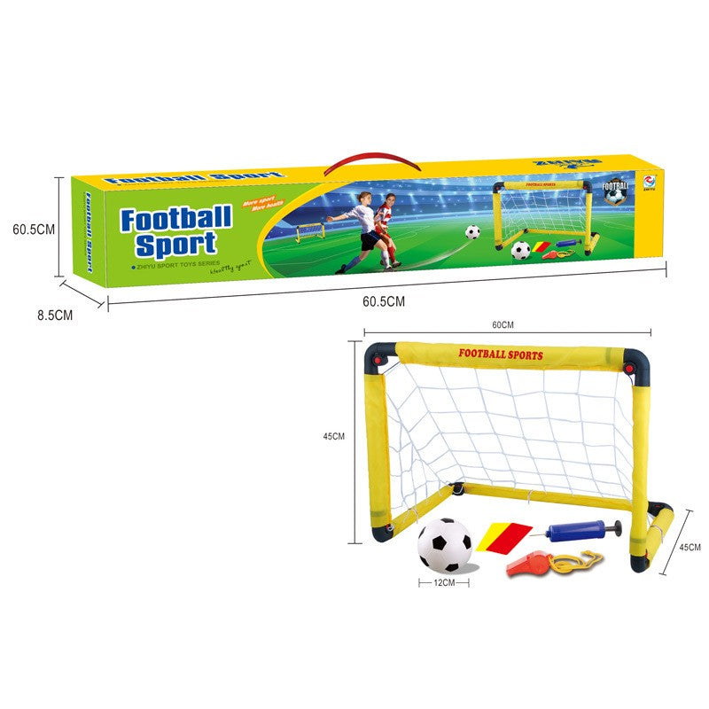 Set Poarta de Fotbal pentru Copii, Vivimall, 45x60 cm, Minge, Cartonase, Pompa, Fluier, Interactiv, Distractiv, Galben - vivimall.ro