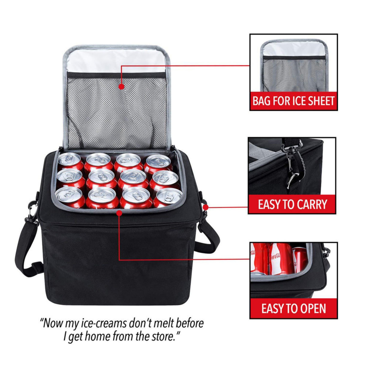 Organizator Auto pentru Portbagaj, Flippy, Model Pliabil, din Panza, cu Geanta Termoizolanta Detasabila, 3 Compartimente, Curele Ajustabile, 90 x 35 x 30 cm, Negru - vivimall.ro