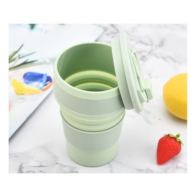 Pahar pliabil din silicon Vivimall, pentru calatorii, camping, 350 ml, 8.2x6.3x9.1 cm, verde - vivimall.ro