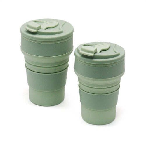 Pahar pliabil din silicon Vivimall, pentru calatorii, camping, 350 ml, 8.2x6.3x9.1 cm, verde - vivimall.ro
