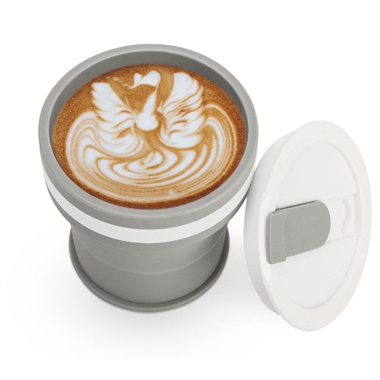 Pahar pliabil din silicon Vivimall, prentru calatorii, 350 ml, pai inclus, 9 x 9.2 cm, gri - vivimall.ro