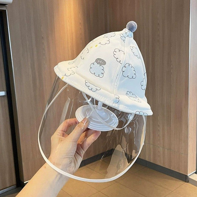 Palarie de Protectie pentru Bebelusi, Vivimall, Model cu Norisori Albastri, Pescareasca, de Primavara si Toamna, cu Masca si Fermoar, 42 cm, pentru 0-3 Luni, Bleu