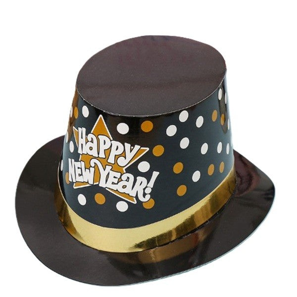 Pălărie tip Lincoln Flippy Happy New Year cu buline, negru și auriu, vedere frontală