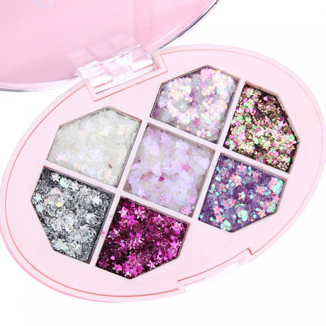 Paleta Cu Glitter, Varianta 2, 7 Nuante, Pentru Corp Si Par, 50 G, Rezistent La Apa, 9.8 X 6.8 Cm, Multicolor - vivimall.ro