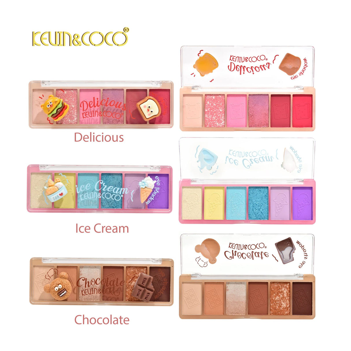 Paleta Farduri de Pleoape, Kevin&Coco, Paleta pentru Machiaj, 6 Nuante, Model Ice Cream, Mate si Sidefate, 13.5x4.4x2 cm, Multicolor