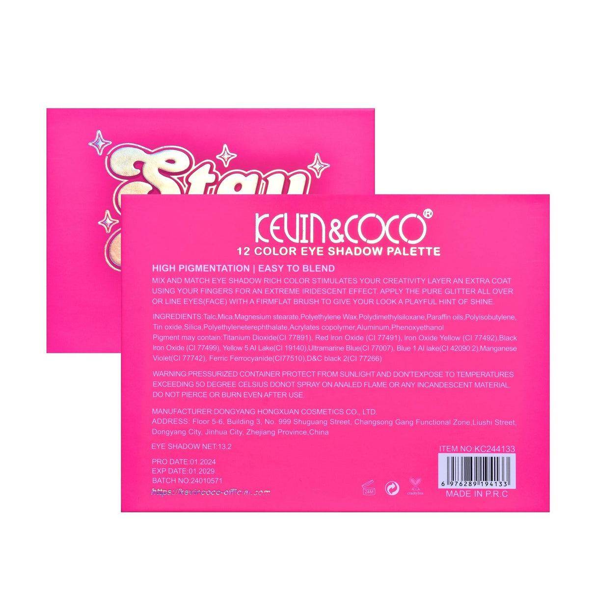 Paleta de Machiaj, KEVIN & COCO, Stay Wild. Fard de Pleoape, 12 culori, 13.6 x 10.4 x 0.9 cm - vivimall.ro