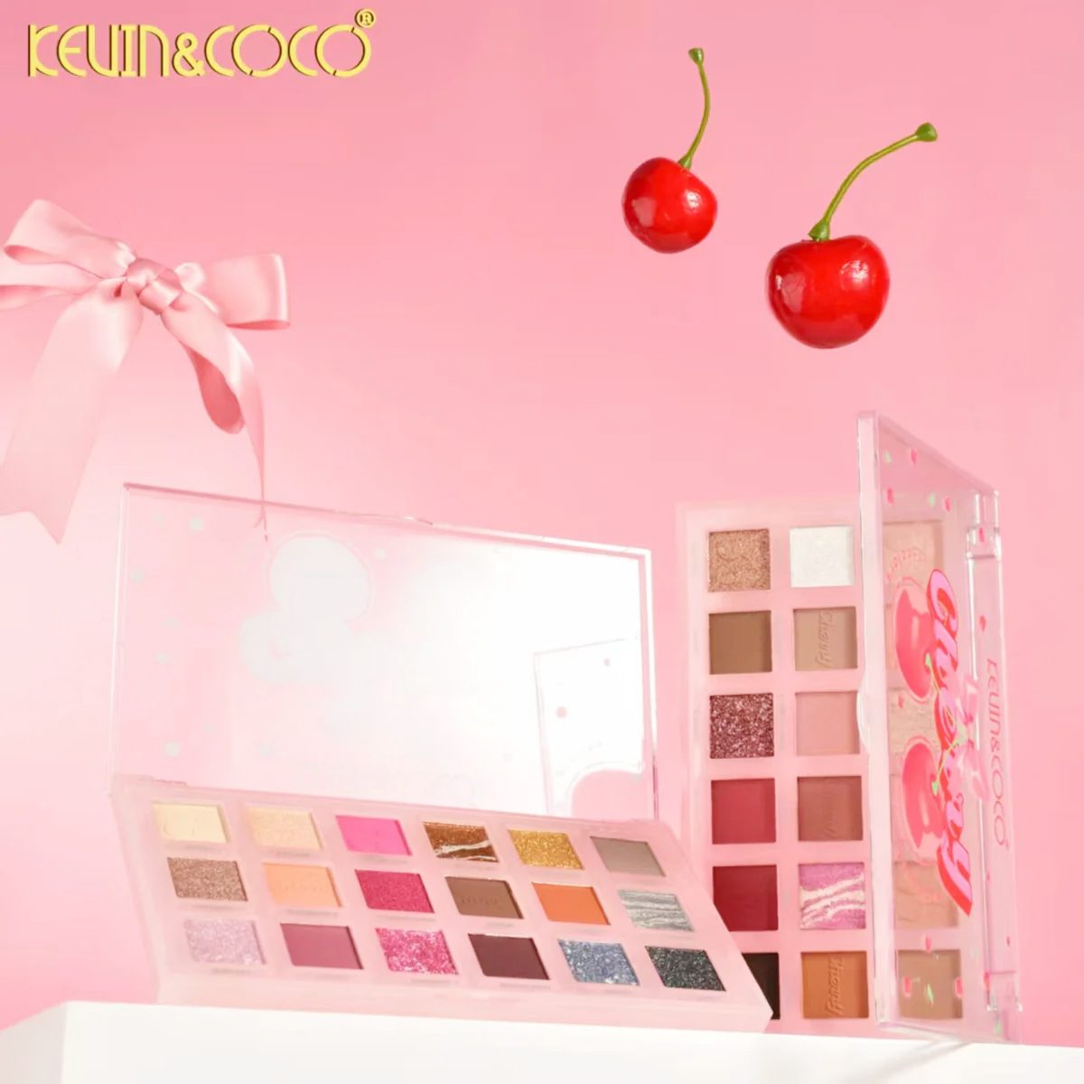 Paleta Farduri de Pleoape, Kevin&Coco, Paleta pentru Machiaj, 18 Nuante, Model Cherry Glam, Mate si Sidefate, 9.9x1.7x17.7 cm, Multicolor - vivimall.ro